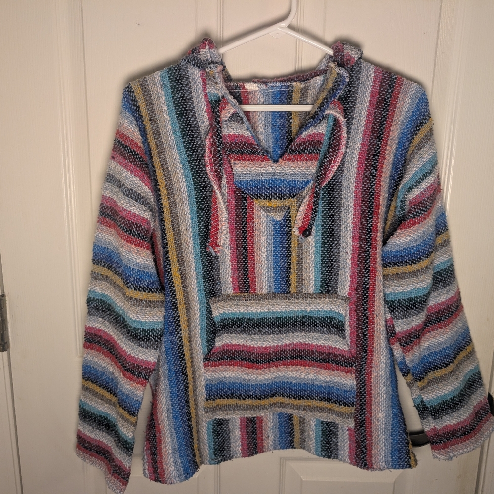 Baja Style Hoodie Unisex S/M Striped Hooded Pullover Southwestern Surf